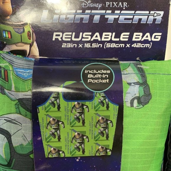 Disney Pixar BUZZ LIGHTYEAR Reusable Grocery Bags LOT of 4 Easy Fold Up - Picture 6 of 10